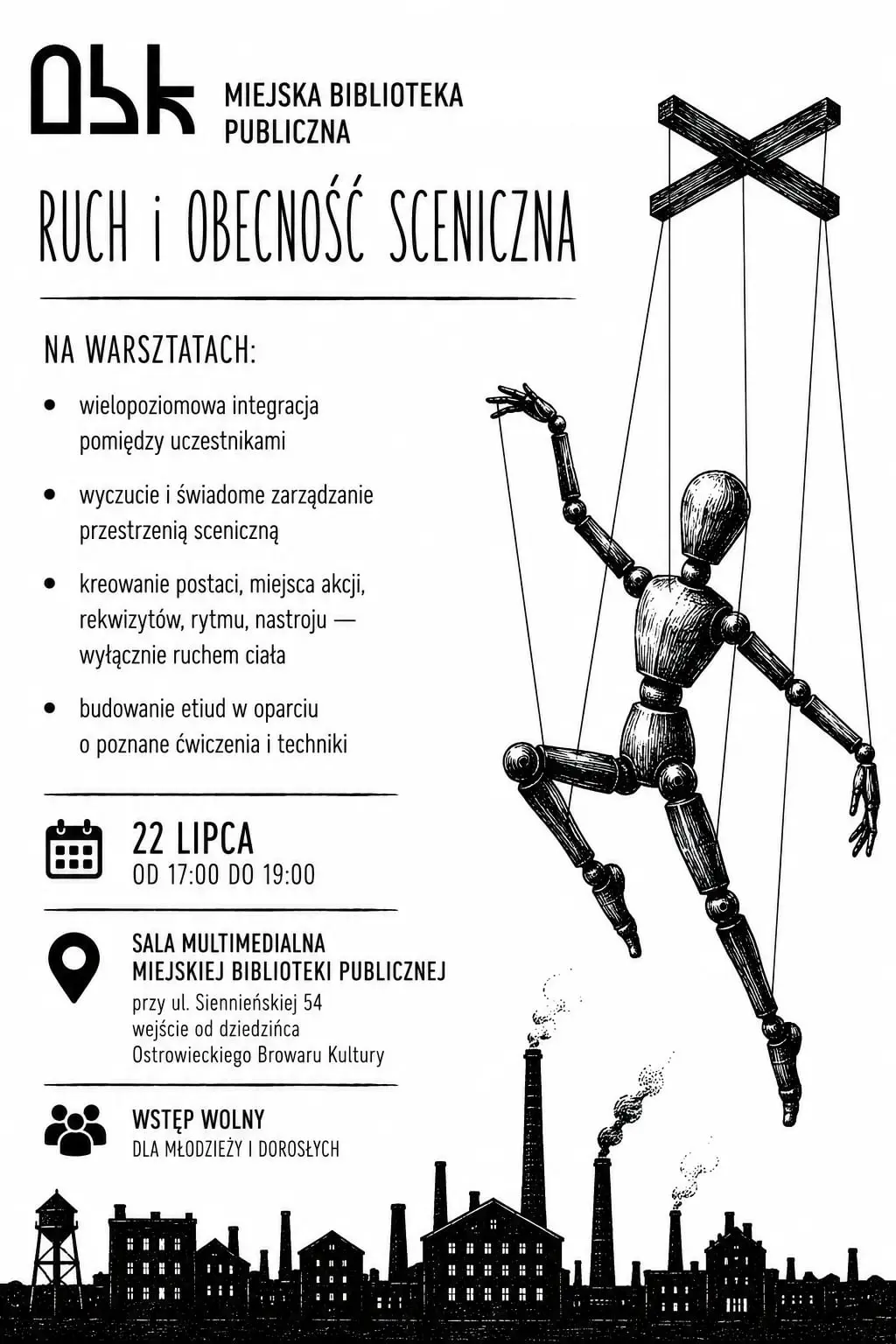 Bezpłatne warsztaty 'Ruch i obecność sceniczna' w Bibliotece